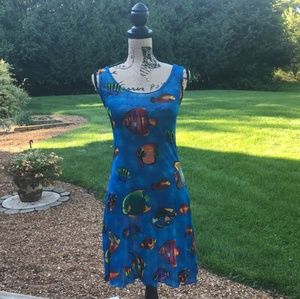 Swimsuit Cover-up Blue Dress With Tropical Fish